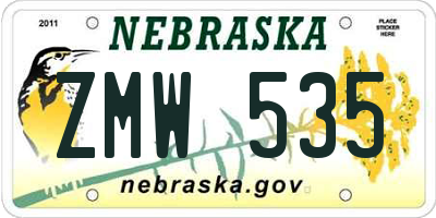 NE license plate ZMW535