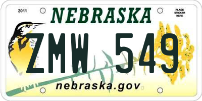 NE license plate ZMW549