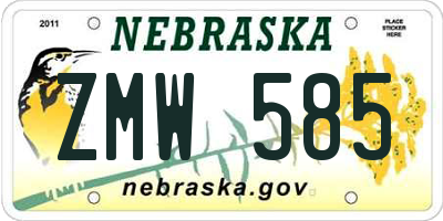 NE license plate ZMW585