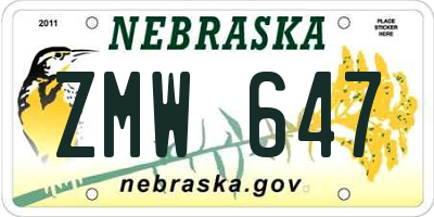 NE license plate ZMW647