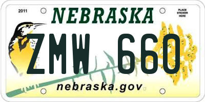 NE license plate ZMW660