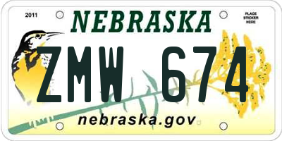 NE license plate ZMW674