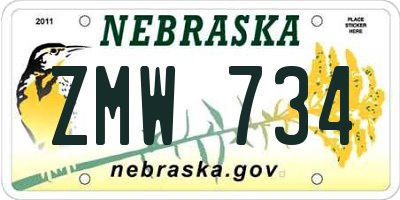 NE license plate ZMW734