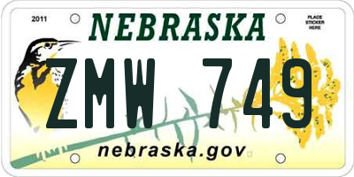 NE license plate ZMW749