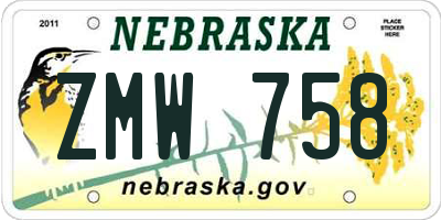 NE license plate ZMW758