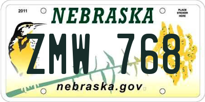 NE license plate ZMW768