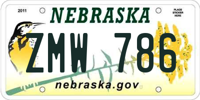 NE license plate ZMW786