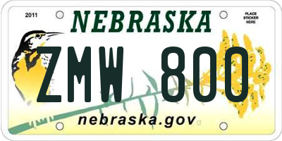 NE license plate ZMW800