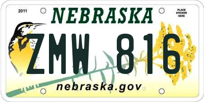 NE license plate ZMW816