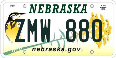 NE license plate ZMW880