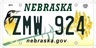 NE license plate ZMW924