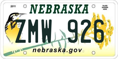 NE license plate ZMW926