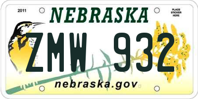 NE license plate ZMW932