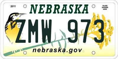 NE license plate ZMW973