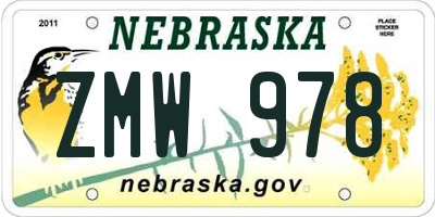 NE license plate ZMW978