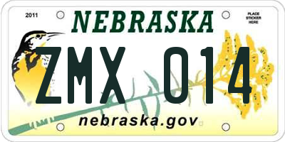 NE license plate ZMX014
