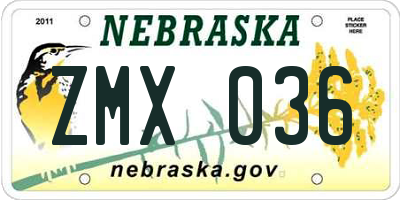 NE license plate ZMX036