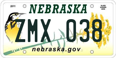 NE license plate ZMX038