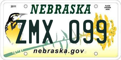 NE license plate ZMX099