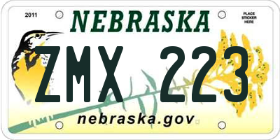 NE license plate ZMX223