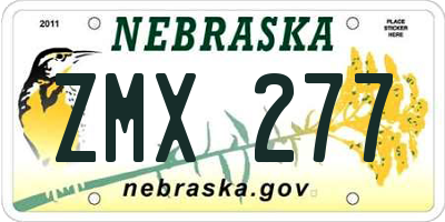 NE license plate ZMX277
