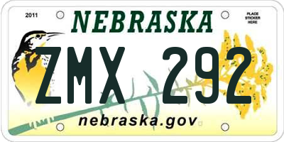 NE license plate ZMX292