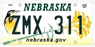 NE license plate ZMX311
