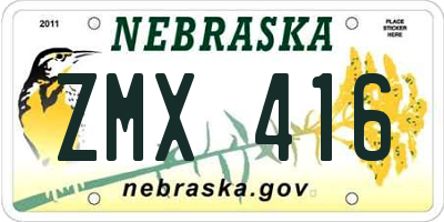 NE license plate ZMX416