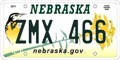 NE license plate ZMX466