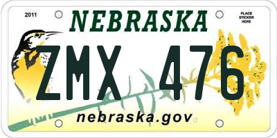 NE license plate ZMX476