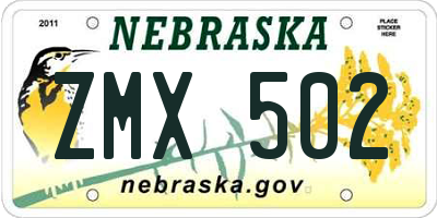 NE license plate ZMX502