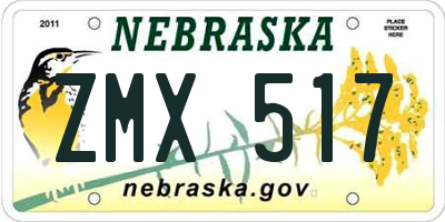 NE license plate ZMX517