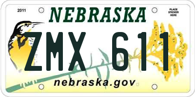 NE license plate ZMX611