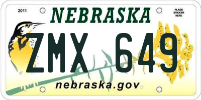 NE license plate ZMX649