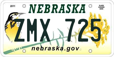 NE license plate ZMX725