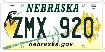 NE license plate ZMX920