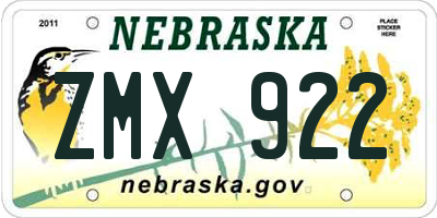 NE license plate ZMX922
