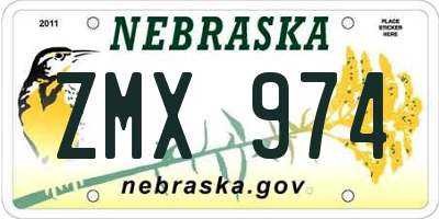 NE license plate ZMX974