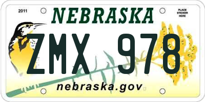 NE license plate ZMX978