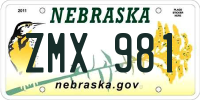NE license plate ZMX981