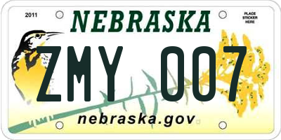 NE license plate ZMY007