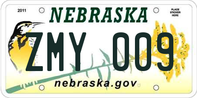 NE license plate ZMY009