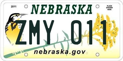 NE license plate ZMY011