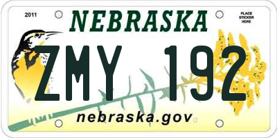 NE license plate ZMY192