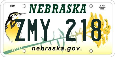 NE license plate ZMY218