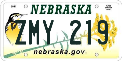 NE license plate ZMY219