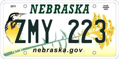 NE license plate ZMY223