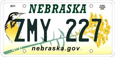 NE license plate ZMY227