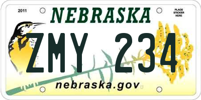 NE license plate ZMY234