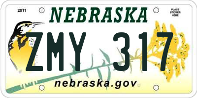 NE license plate ZMY317